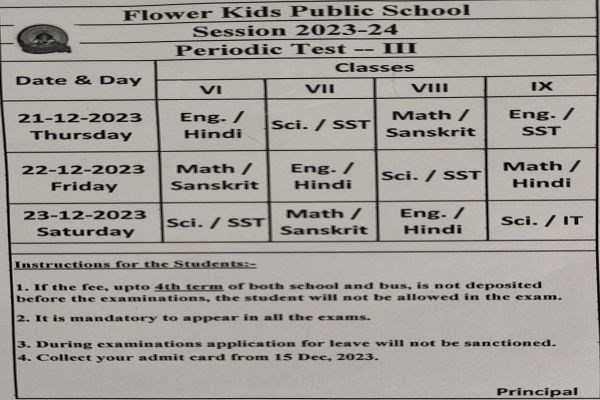 	PERIODIC TEST -III (TIME - TABLE OF CLASS 6th TO 9th)