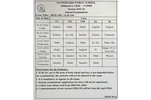 ANNUAL EXAMINATION ( TIME TABLE ) 2023-24